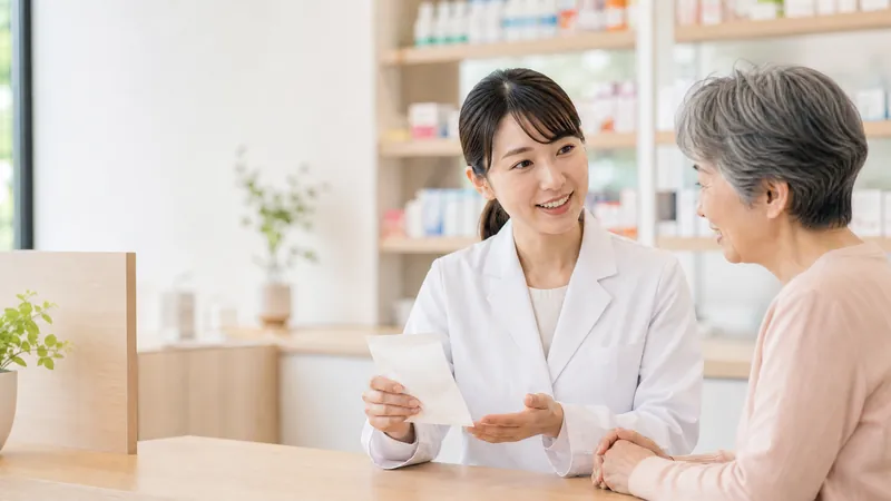 さんさん薬局で薬剤師が調剤を行う様子