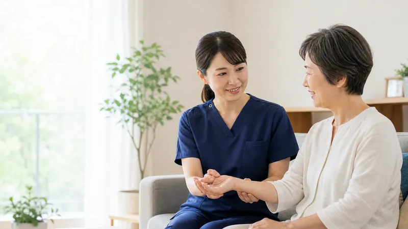 訪問看護ステーション 空のいろの看護師が訪問先で対応する様子