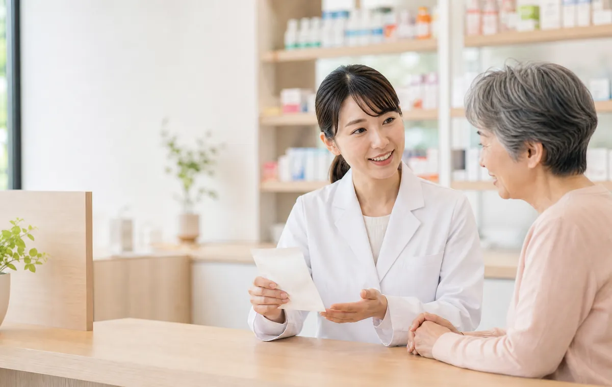 さんさん薬局で薬剤師が調剤を行う様子