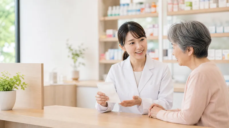 さんさん薬局で薬剤師が調剤を行う様子