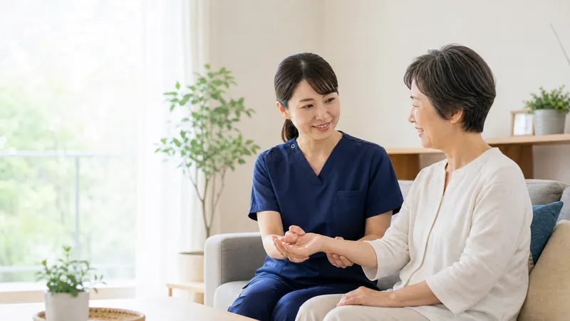 訪問看護ステーション 空のいろの看護師が訪問先で対応する様子
